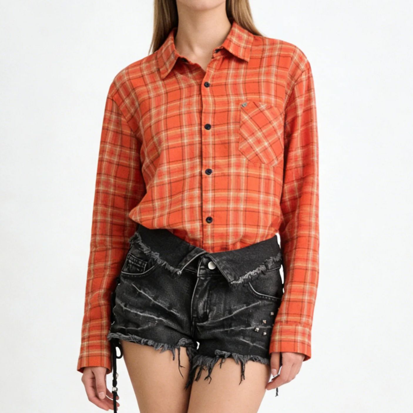 Women'S Y2K Fashion Aesthetic - Camisa Casual Naranja de Manga Larga