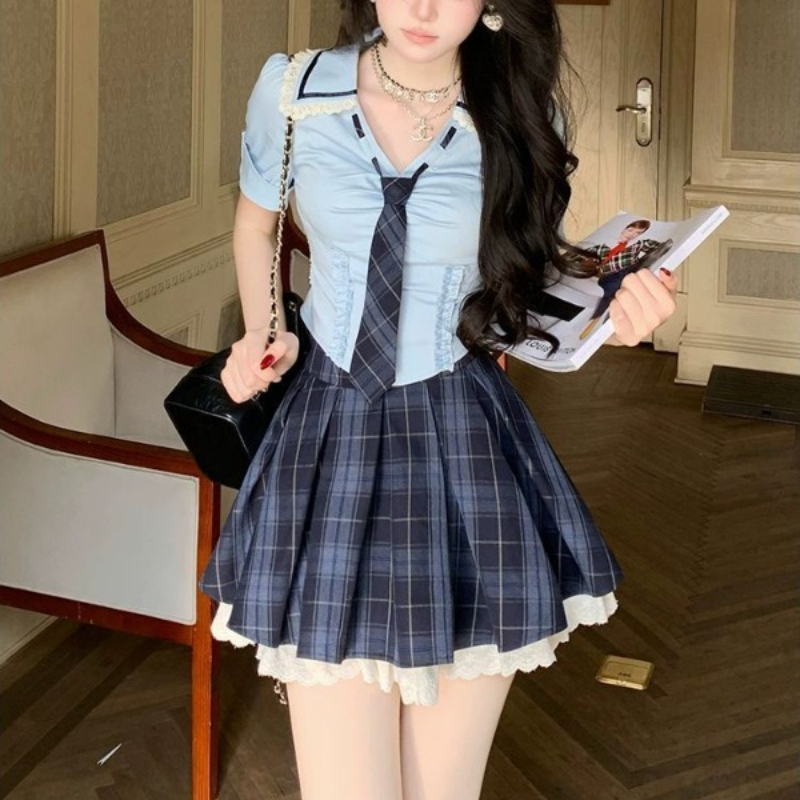 Women'S Y2K Fashion Aesthetic - Conjunto de 2 Piezas Estilo Preppy