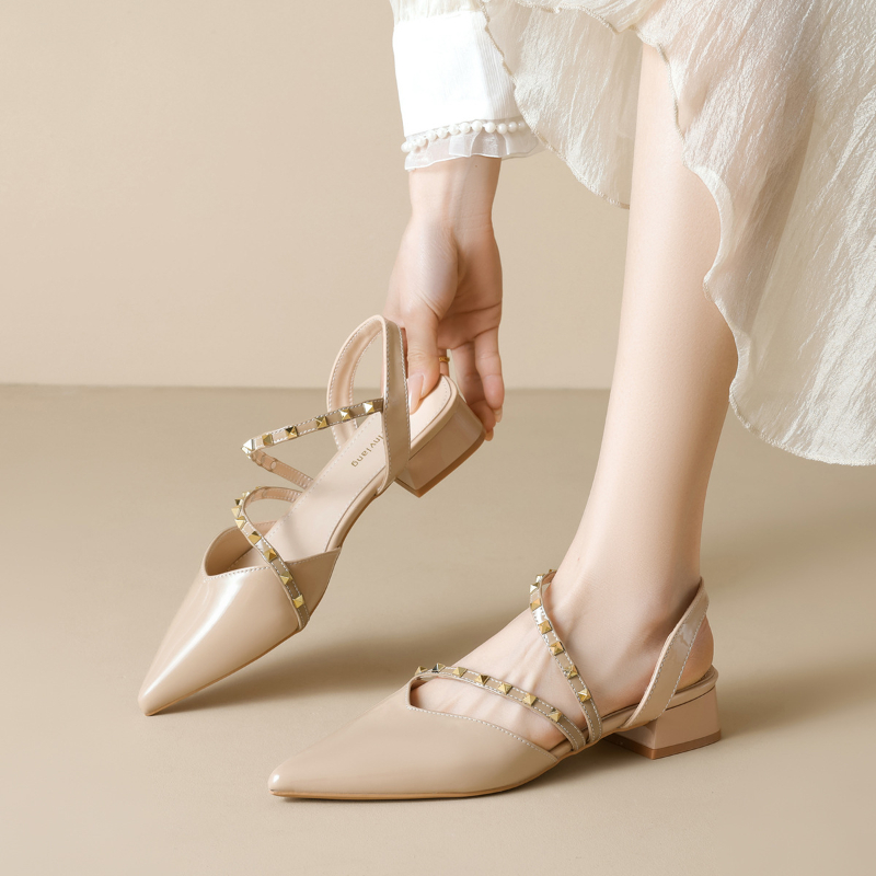 Women Fashion Simple - Zapatos Planos de Mujer con Tachuelas