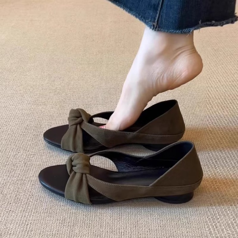 Women Fashion Simple - Sandalias de tacón bajo retro sencillas