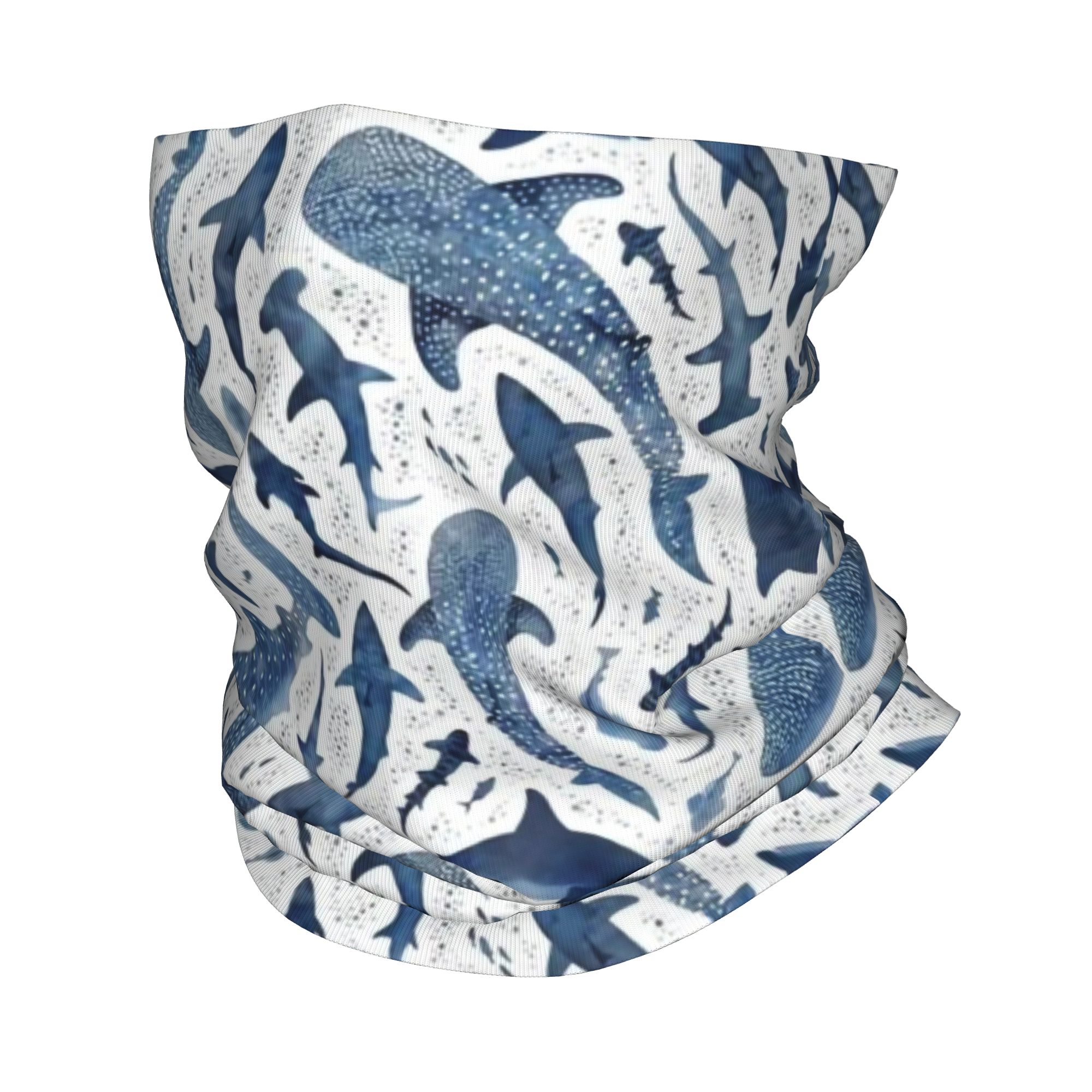 Women Fashion Drawing - Bandana de tiburón de acuarela azul