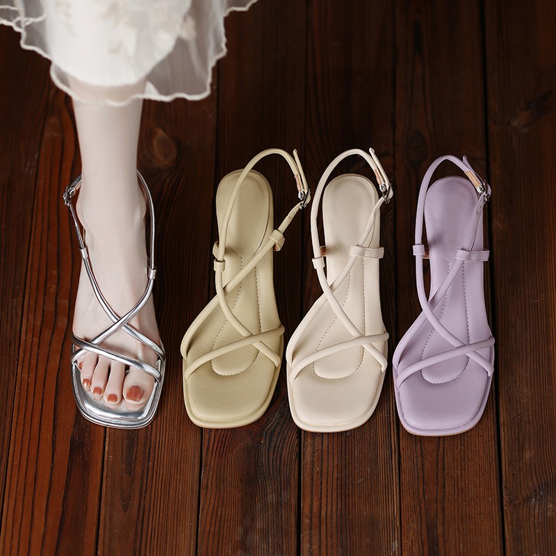 Women Fashion Simple - Sandalias de tacón grueso con correa