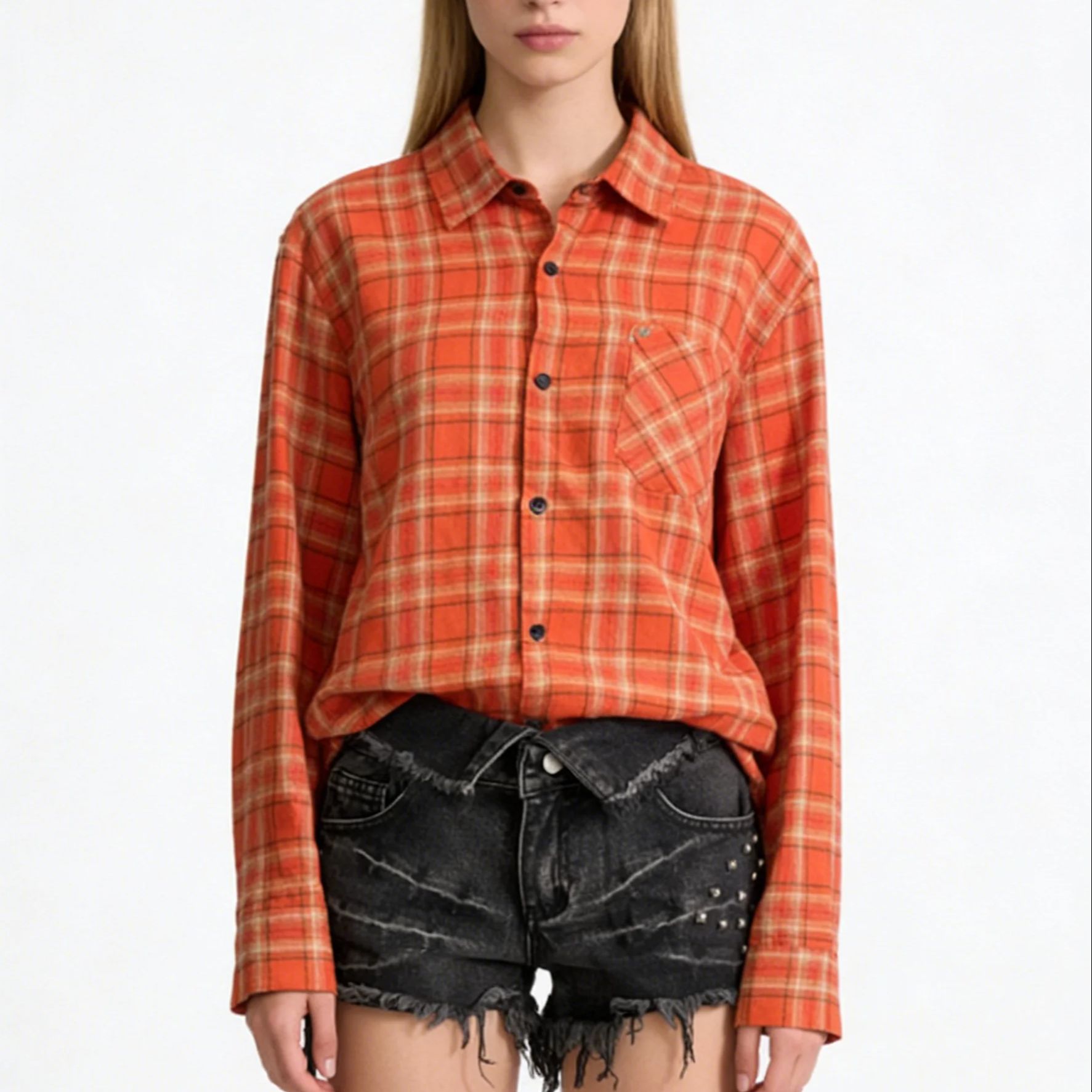 Camisa Casual Naranja de Manga - Women'S Y2K Fashion Aesthetic reseña y precio